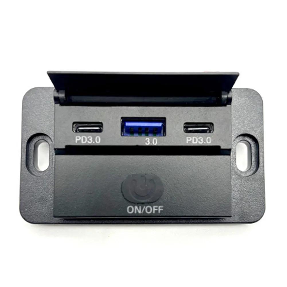 12-24V USB Car Charging Socket Dual PD + USB 3.0 Carregador rápido Socket Panel para carro Motocicleta RV Truck Acessórios