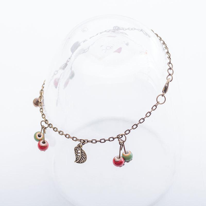 Vintage Böhmische Süße Kleine Frische Kupferblatt Glocke Fußkettchen Farbe Keramik Damen Accessoires