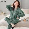 SUKAE New M-5XL Autumn Winter New Cotton Women Pajamas Lady Pijamas Set Loungewear Kimono Cardigan Long Sleeves V-neck Homesuit