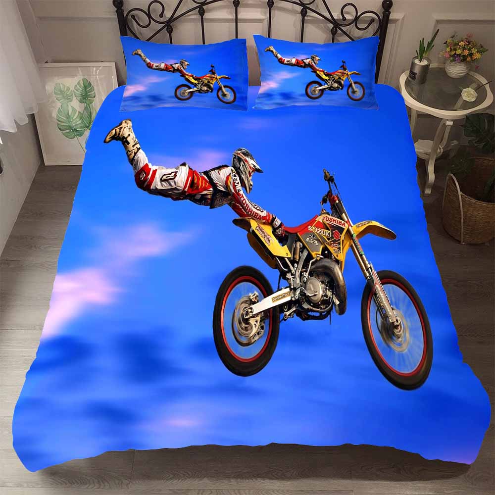 Pohledná červená sada ložního prádla s motivem motoristického sportu Twin Bed Pánská 2-3 ks Sady povlaků na přikrývku Americká velikost Super cool sada přikrývky a ložního prádla pro chlapce