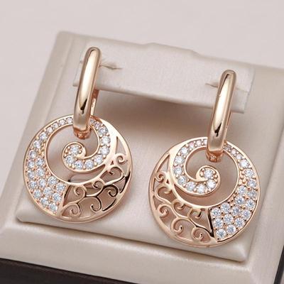 Boucles d'oreilles pendantes creuses en forme de cercle de couleur or de luxe pour femmes boucles d'oreilles de mariage géométriques en zircon blanc bijoux de fête vintage