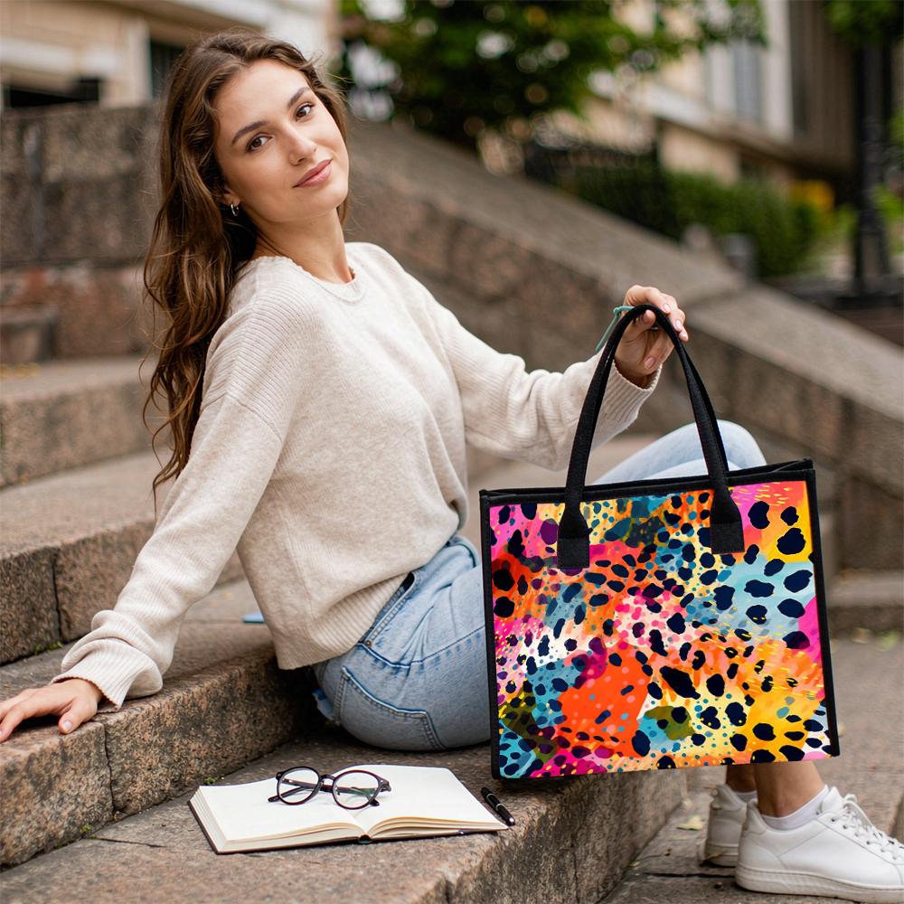 Colorful Leopard Print Tote Bag Portable Stylish Daily Shoulder Bag for Women Outdoor Commute Use