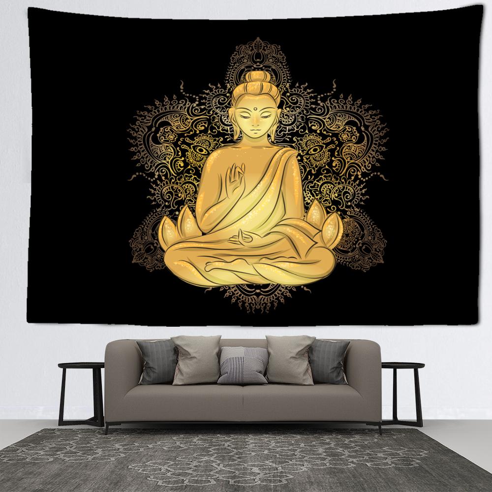 Goldener Buddha-Wandteppich, Wandbehang, psychedelisch, geheimnisvoll, Hippie-Tapies, böhmische Wohnzimmer-Heimdekoration