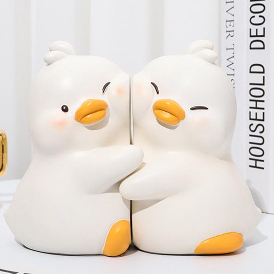 1 წყვილი Hug Duck Book End Cartoon მოცურების საწინააღმდეგო Heavy Duty Resin Craft Home Office Desktop Book Stopper Holder ცხოველთა ორნამენტი ფიგურა ფიგურა ქანდაკება