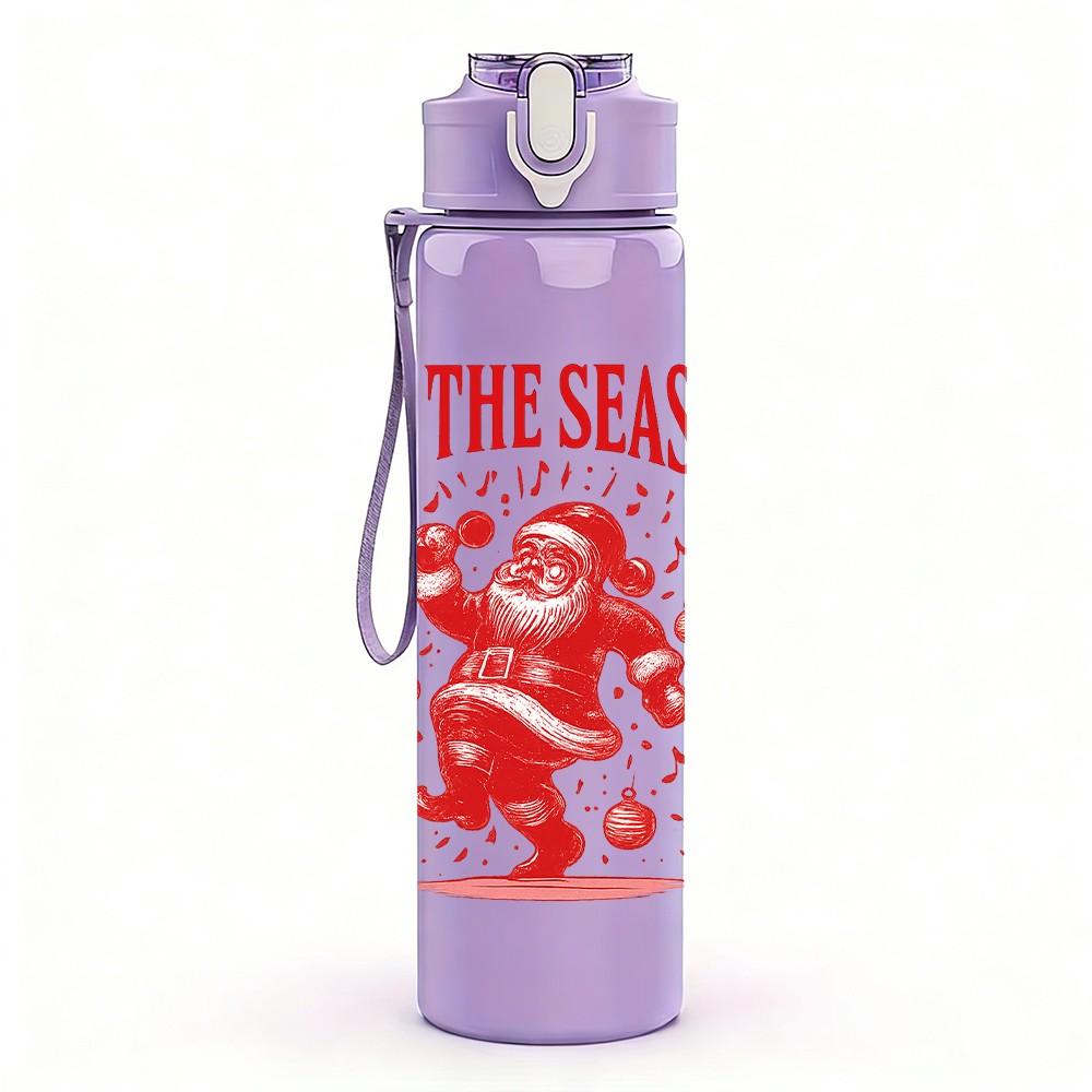 1PC Tis The Season Santa Print 750ml Color Plastic Sports Water Bottle Leakproof Flip Straw Lid Suitable for Sports Office Home Use