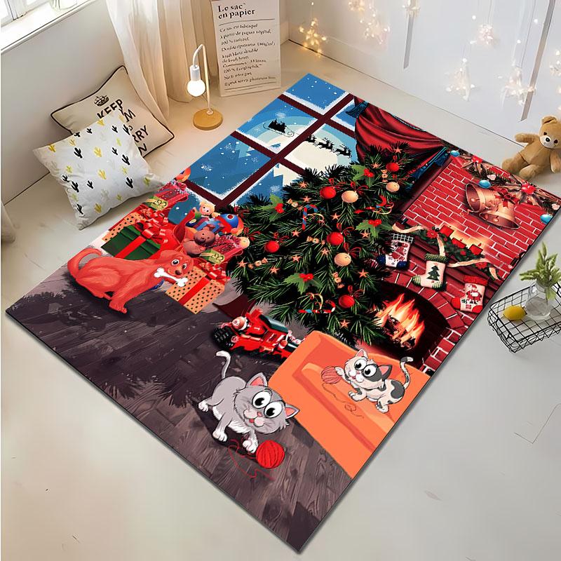 3D Christmas Cartoon Carpet, Living Room Bedroom Home Decor Carpet Garden Lawn Carpet Kitchen Kids Bedroom Mat Christmas Present