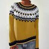 Womens Round Neck Colorblock Loose Knit Sweater Street Style Casual Pullover With Geometric