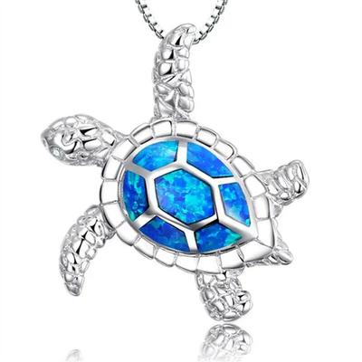Fashion Cute Sea Turtle Pendant Necklace for Women Mom Fashion Imitation Blue Opal Necklace Wedding Jewelry Accessories Gifts