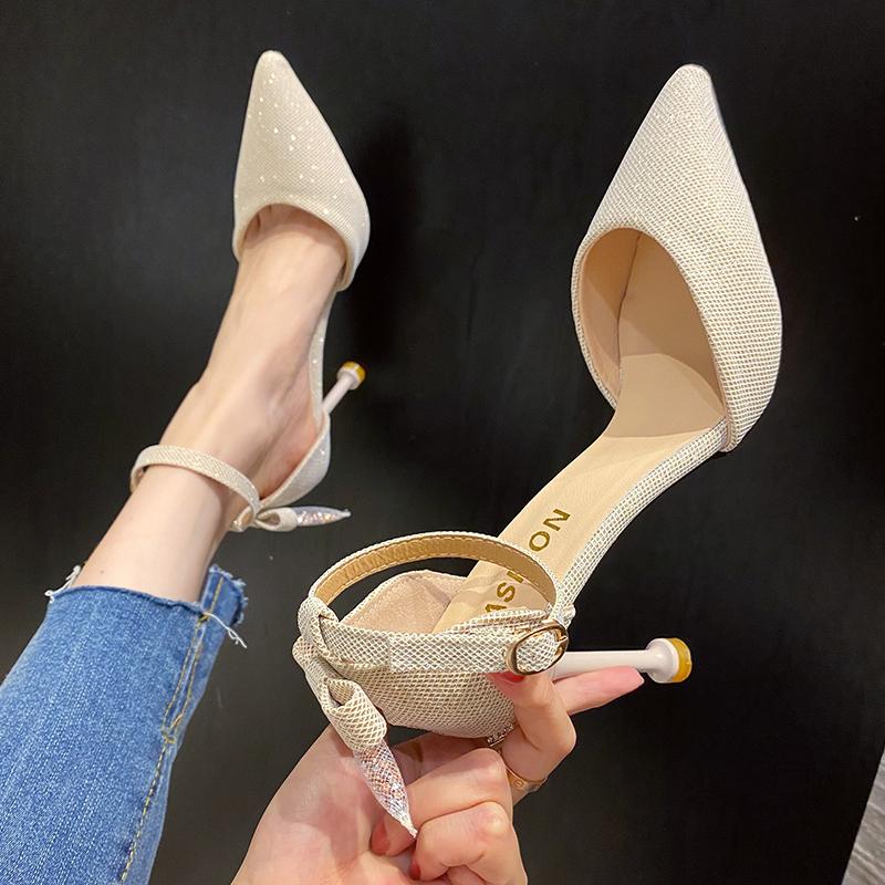 

Spring and Autumn High Heel Women 2024 New Versatile Thin Heel Professional Pointed ToeBlack Buckle Strap Single Shoe Women
