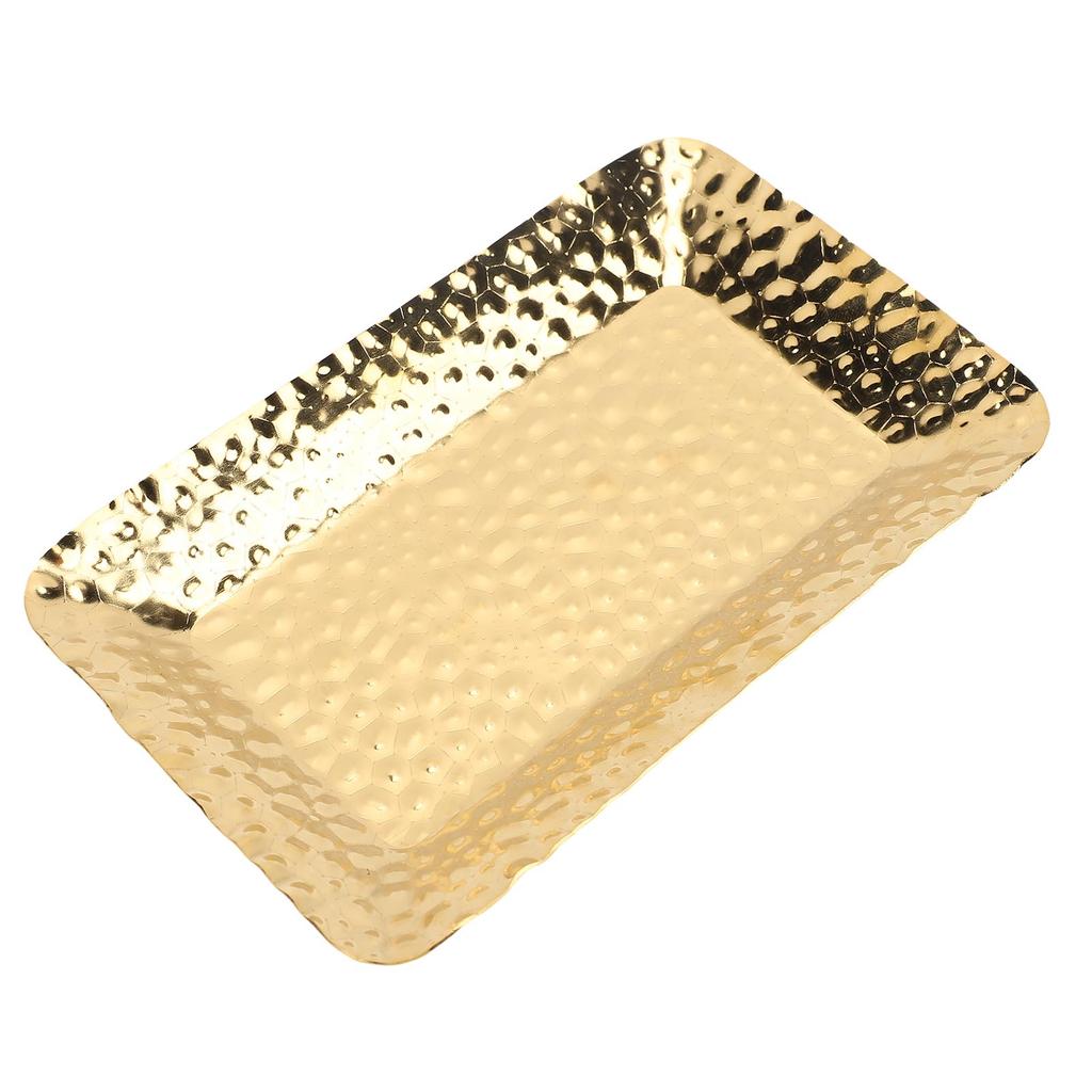 Gold Hammered Rectangle Serving Tray Stainless Steel Decorative Platter Appetizer Tray for Food Fruits Dessert Towel