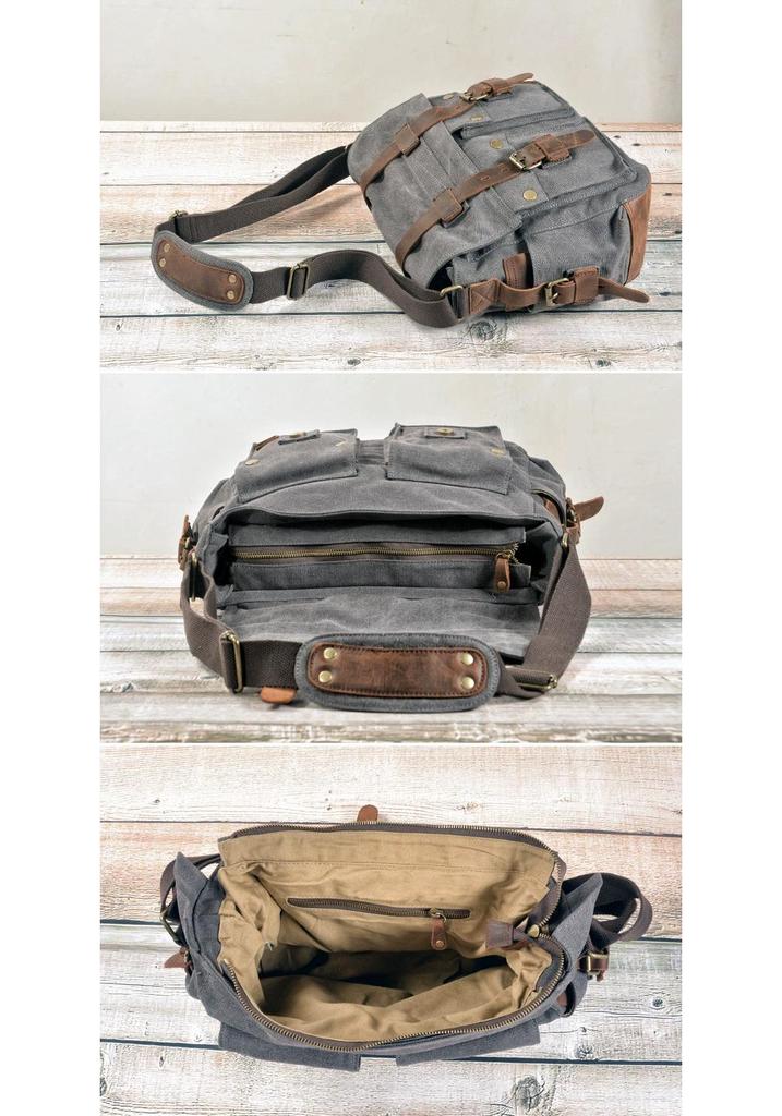 Borsa retrò in tela e pelle bovina per fotocamera DSLR: Custodia Interna Multifunzionale per Uomini e Donne - Fotografia Mirrorless