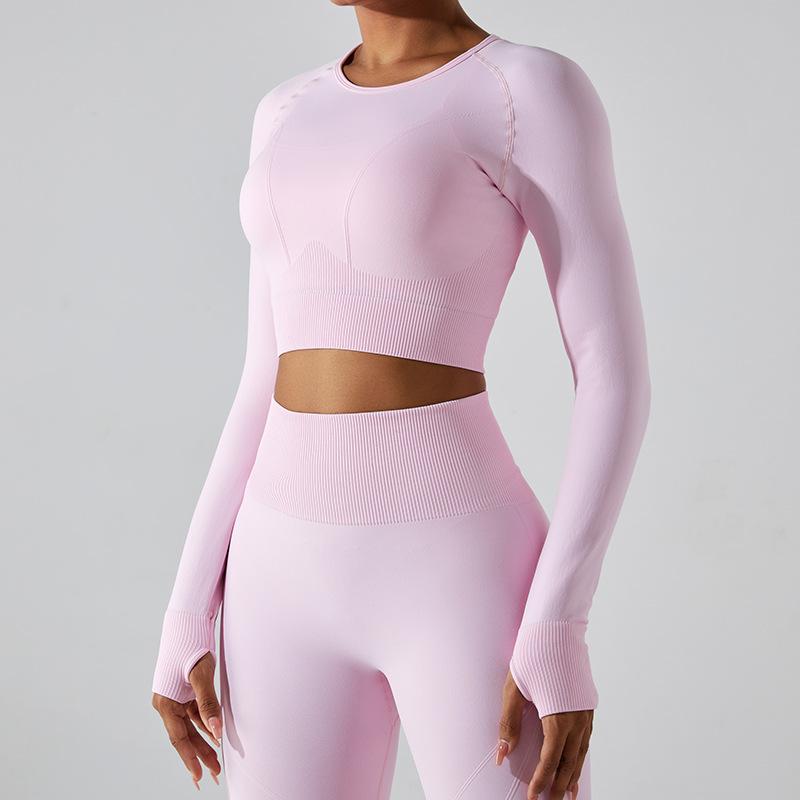 New Seamless Quick Drying Slimming Yoga Top Women'S Long Sleeved T-Shirt Outdoor Sportswear Running Fitness Top