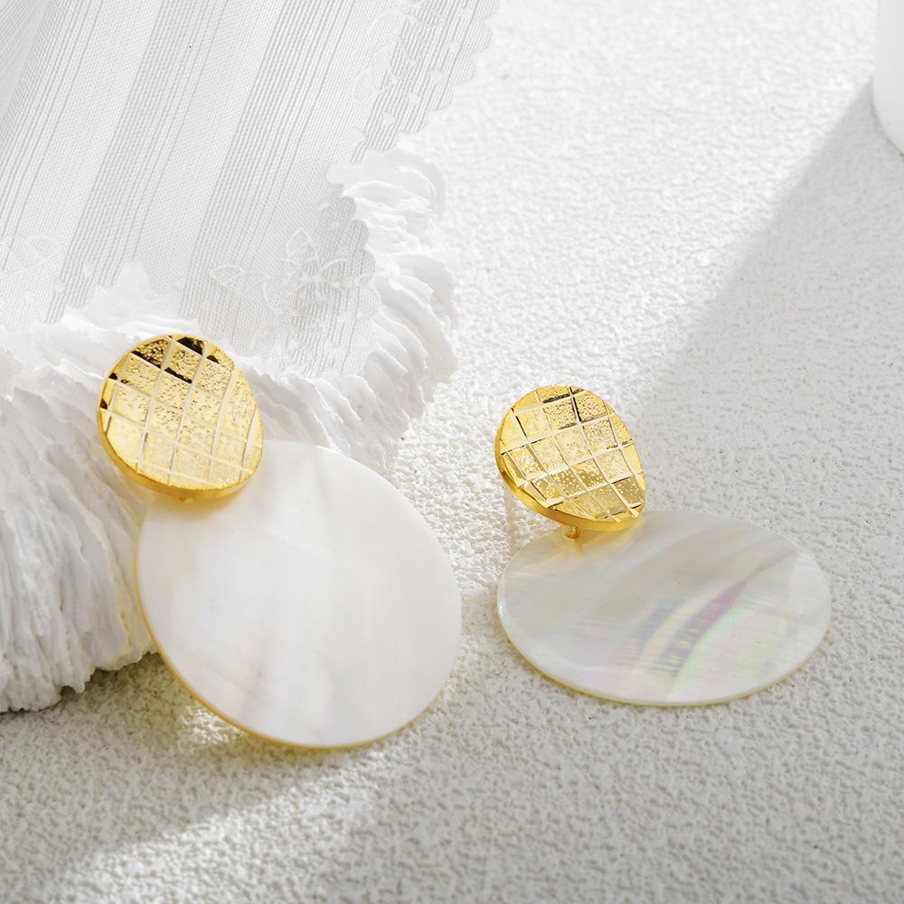 Large Statement Shell Earrings, Geometric Round Ocean Style Drop Hoop Earrings