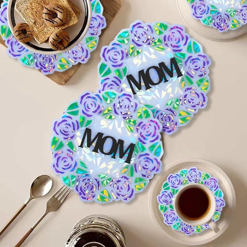 Heat Resistant Silicone Mold Coaster Mould with Unique Rose Flower Pattern Florals Cup Mat Mould for Office Desk