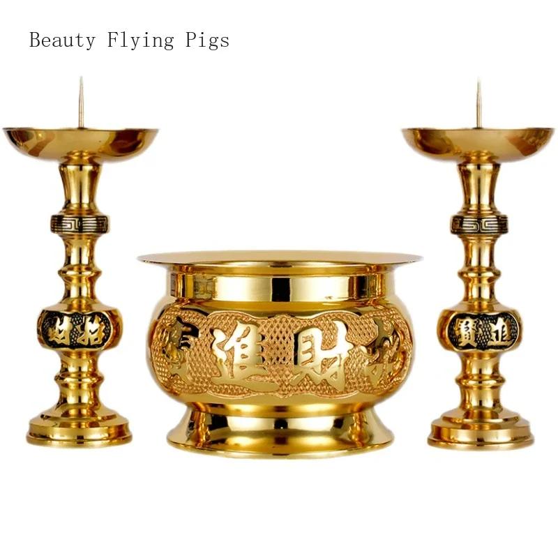 Brass Candle Holder Candle Butter Simulated candlestick Living Room Buddha Hall Candle Holder Handicraft Feng Shui Home Decor