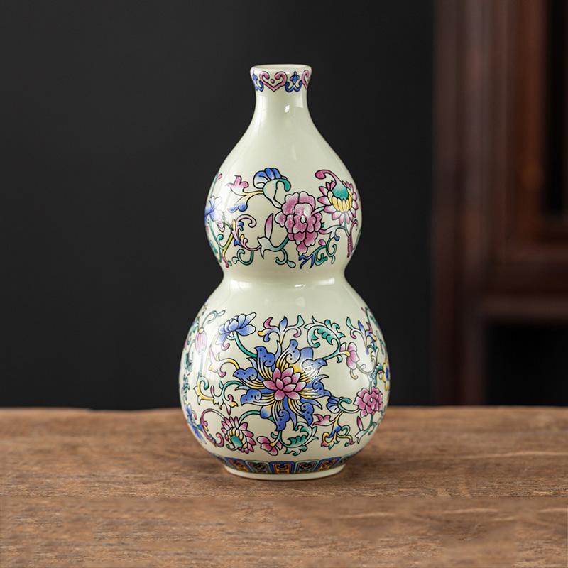 Chinese style enamel gourd ceramic vase, living room decoration, flower vase, desktop decoration vase