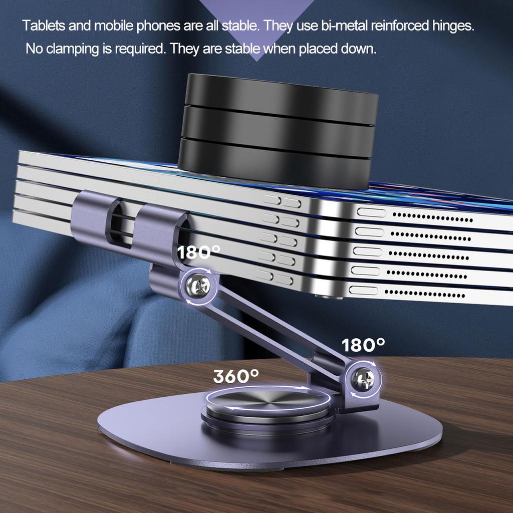 Otáčanie o 360° Celokovová zliatina hliníka Držiak mobilného telefónu Univerzálna konzola Skladací dizajn s dvojitým hriadeľom Stabilný proti pádu pre iPhone / iPad