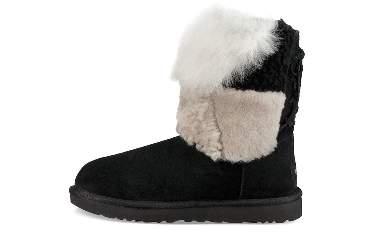 UGG Classic Short Patchwork Fluff Stay Warm Cozy Fleece Lined Black Women s 1098071-BLK 37