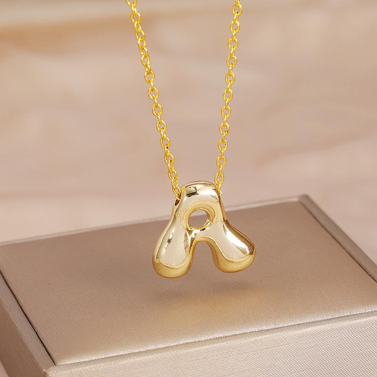 Charming Chubby Brass Polished 26-Letter Silver Pendant Necklace for Women