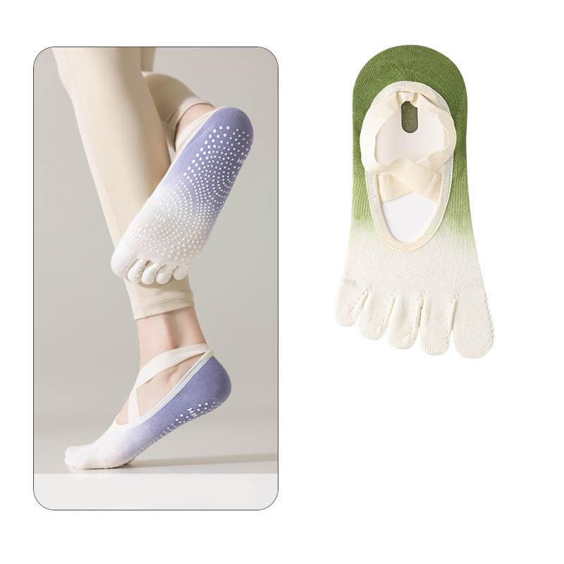 Low Cut Athletic Wrap Straps Grip Dots Anti Slip Breathable Cotton Gradient Fitness Ballet Style No Show Five Toe Yoga Socks One Size