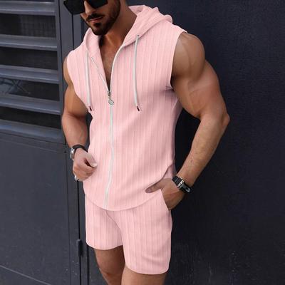 Men's Plaid Zipper Sleeveless Vest Shorts Two-piece Set