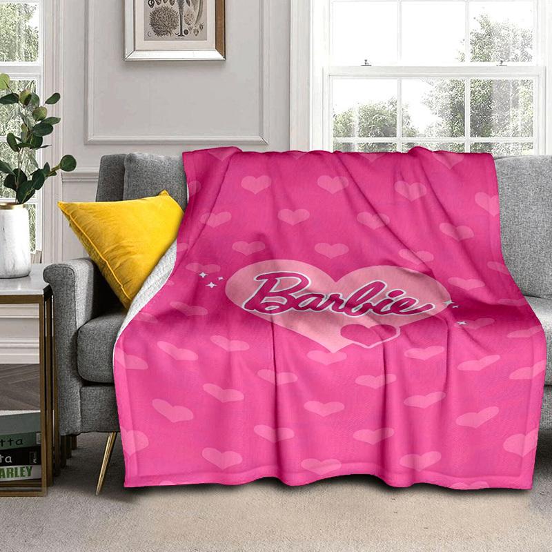 1pc Barbie Heart Pink Background Cartoon Blanket,Portable Throw for Travel & Camping, All Season Cozy Blanket,Ideal Gift