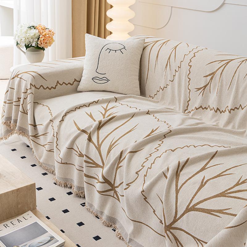 Four Season Universal Sofa Towel Foliage Print Couch Blanket Chenille Sofa Towel Dust Anti-cat Scratch One-piece Type Sofa Towel