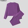 INCERUN Two Pieces Men Lapel Long Sleeve Patchwork Cropped Blazer Long Flare Pants Sets Outfits