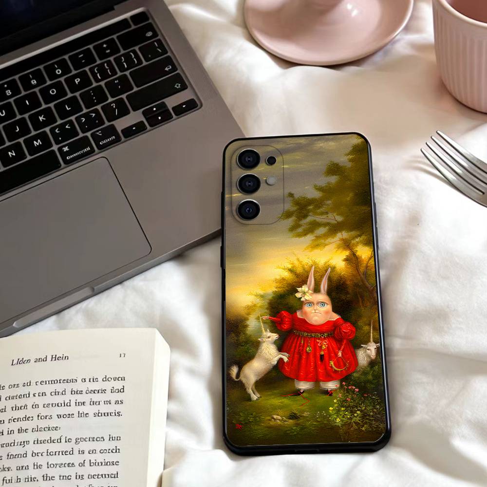 Vintage Rabbit Aristocrat Phone Case For Samsung S25,24,23,22,30,21,10,9,Ultra,Plus,Lite,FE,4,5 G Soft Black Case