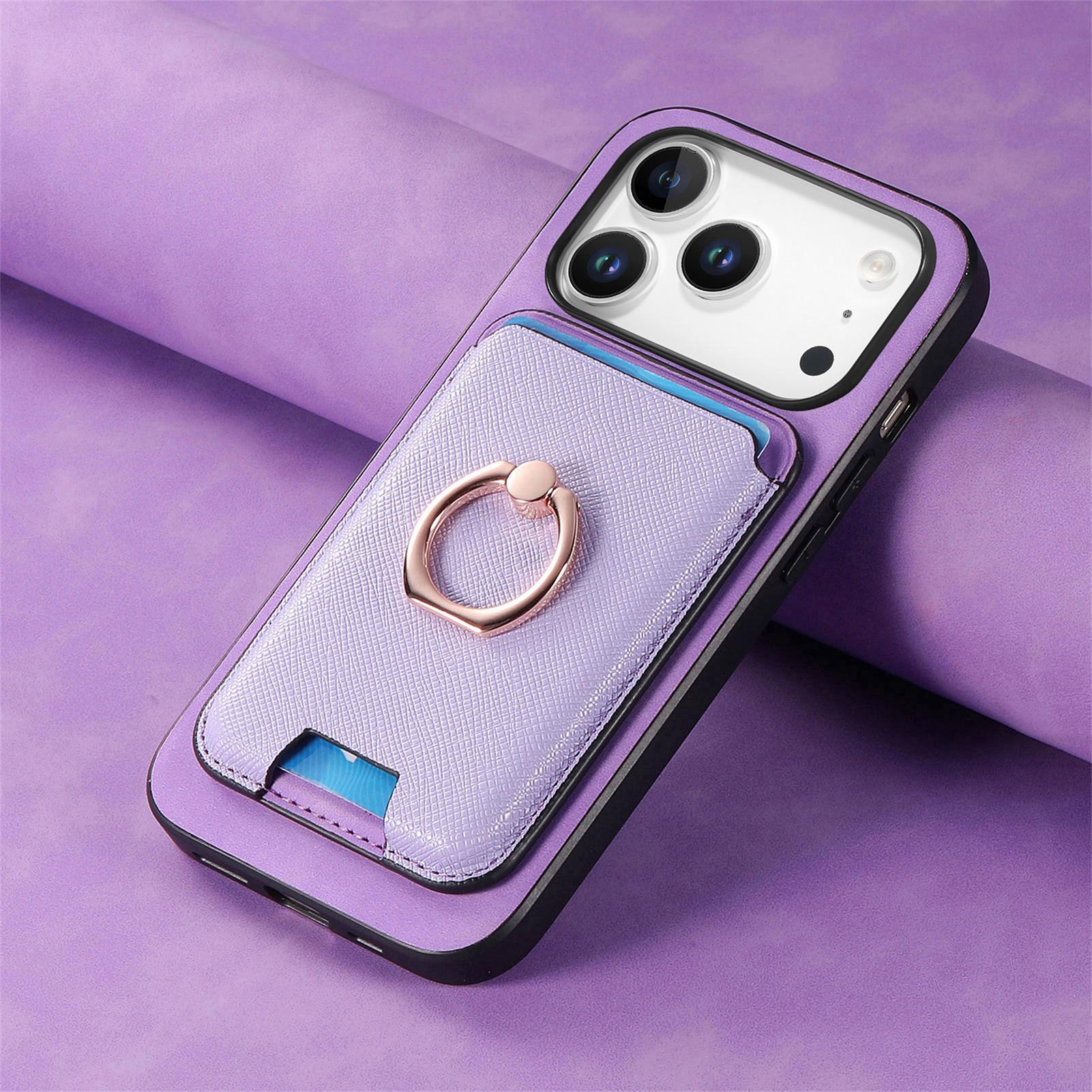 

2 в 1 Съемный слот для карт Кожаный кошелек-чехол Для iPhone 17 Pro Max 16 Plus 15 14 13 12 11 17air 16E SE4 Магнитное кольцо-держатель iPhone 13 Pro фиолетовый