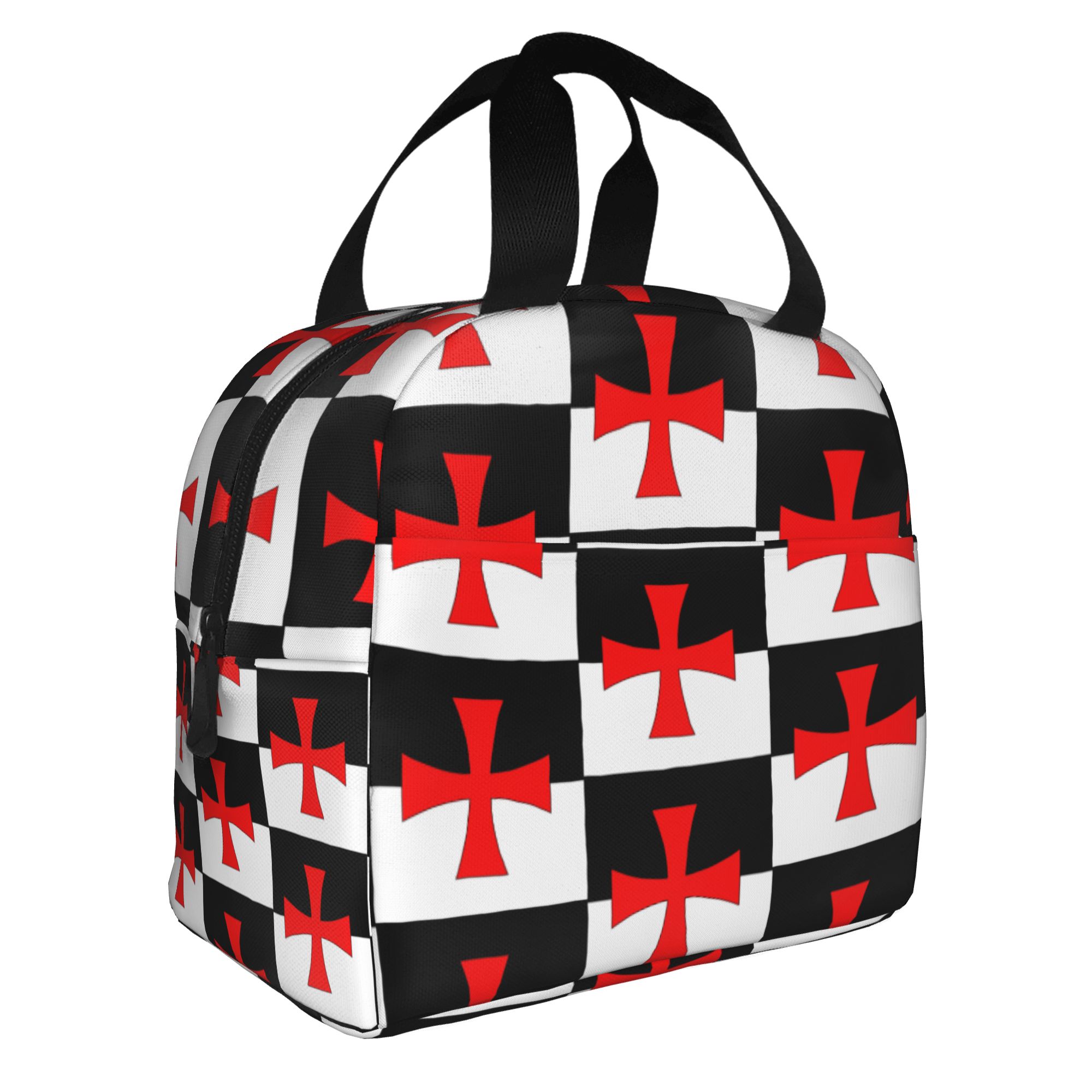 Coat of Arms over White Leather Thermal Insulated Lunch Bags Knights Templar Shield Lunch Container for Outdoor Food Box One Size