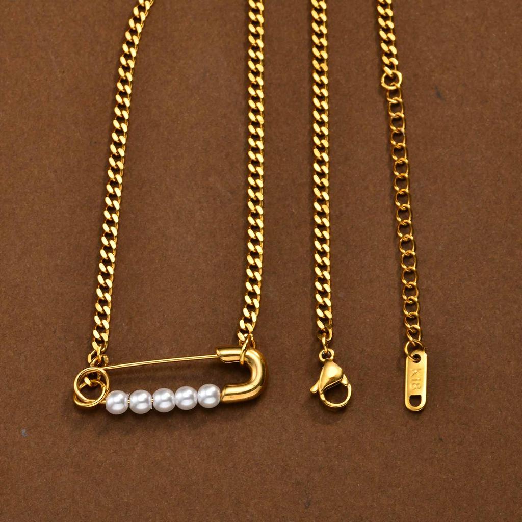 Stainless Steel Paperclip Necklace for Women Safety Pin With Bead Link Chain Necklaces Punk Party Accessories Gift