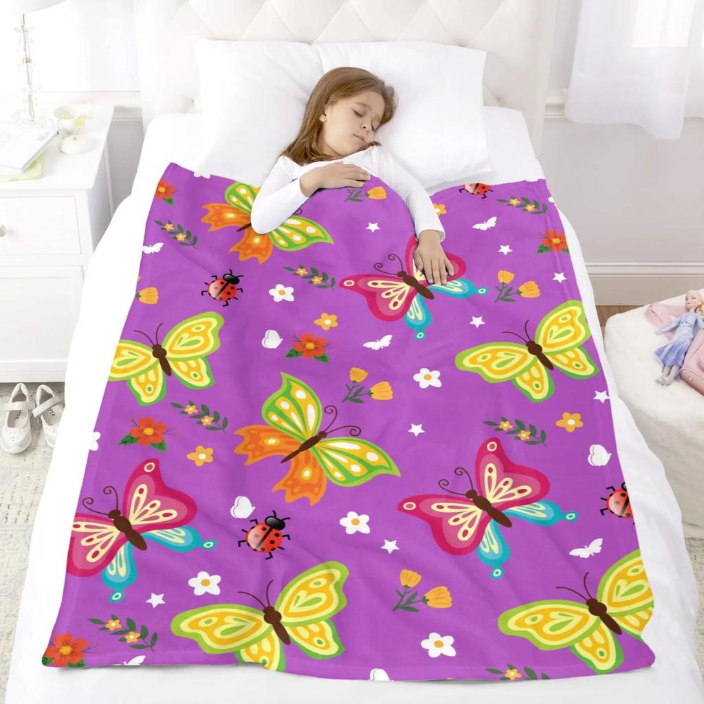 Colored Butterfly Tree digital-printed polyester Bedroom velvet flannel cover blanket Fleece soft sofa cover blankets for beds