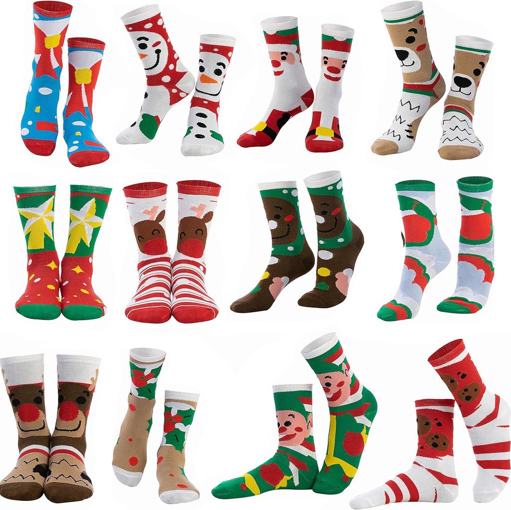 JOYFY 12 Pairs Christmas Socks Christmas Crew Socks for Women Holiday or Birthday Gift