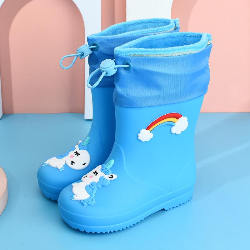 Cizme de ploaie pentru copii cu desene animate - Căptușite cu fleece, Antiderapante, Șnur pentru băieți și fete, Pantofi de grădiniță pentru toate anotimpurile