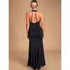 Foreign Trade Order Lu's Elastic Fabric Sexy V-neck Backless Slimming Pleat Black Hepburn Elegant Banquet Dress