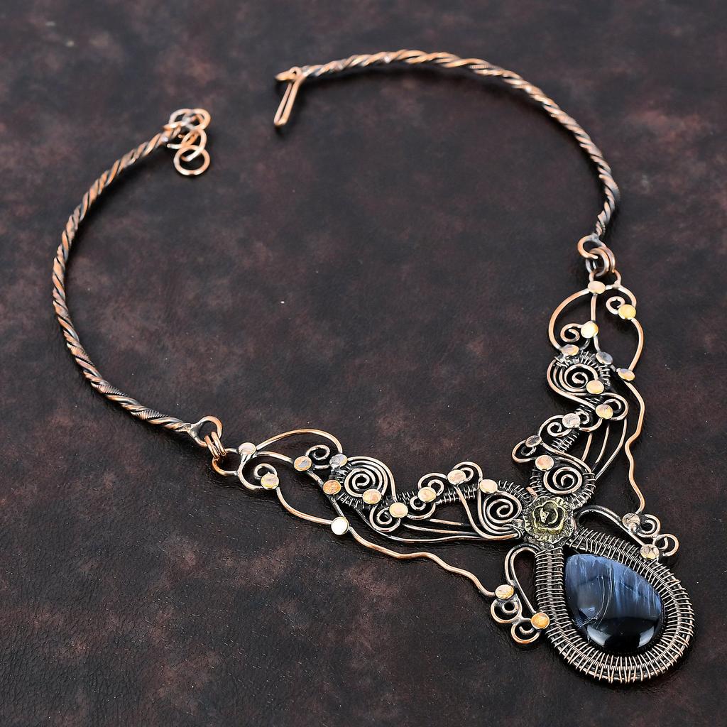 Pietersite Necklace Copper Wire Wrapped Jewelry Gemstone Copper Necklace Adjustable Necklace Handmade Wire Wrapped Necklace Gift For Bridal