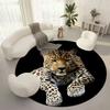 Black background with leopard Flannel-printed round floor mats are slip-resistant Suitable living room terrace garden carpets