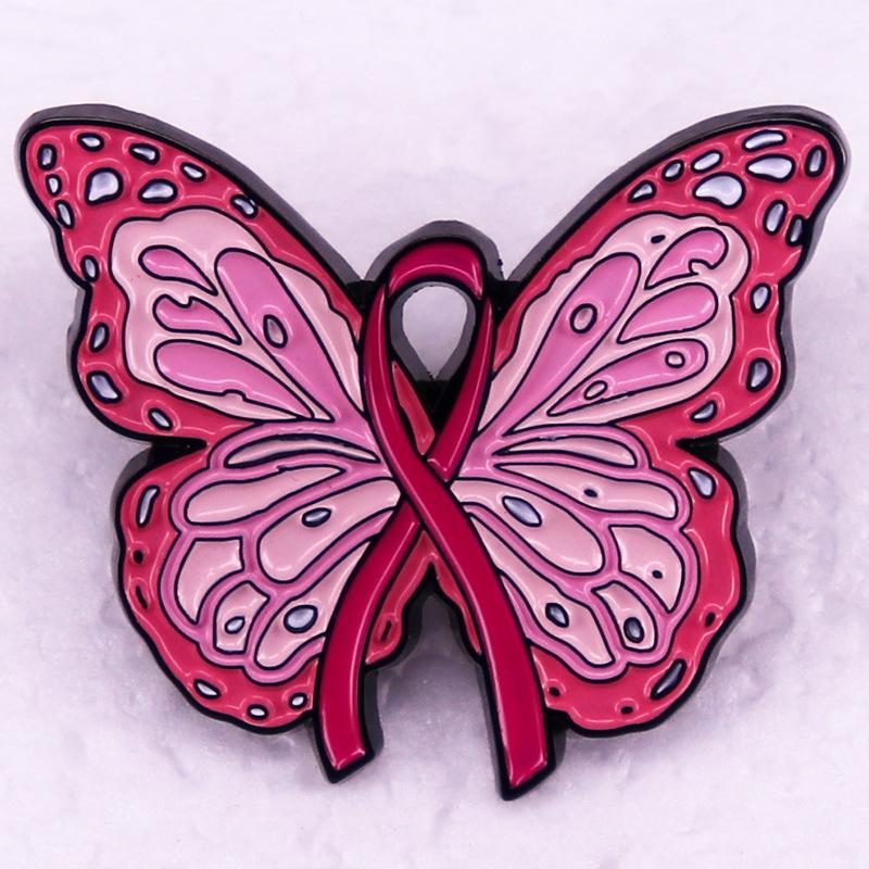 Women s Pink Ribbon Butterfly Brooch Pin