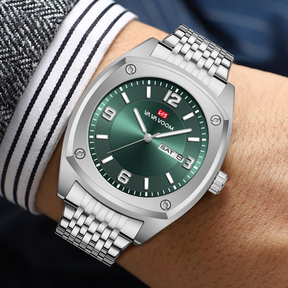 VA VA VOOM Dual Calendar Business Men's Watch Waterproof Luminous Quartz Steel Belt Watch