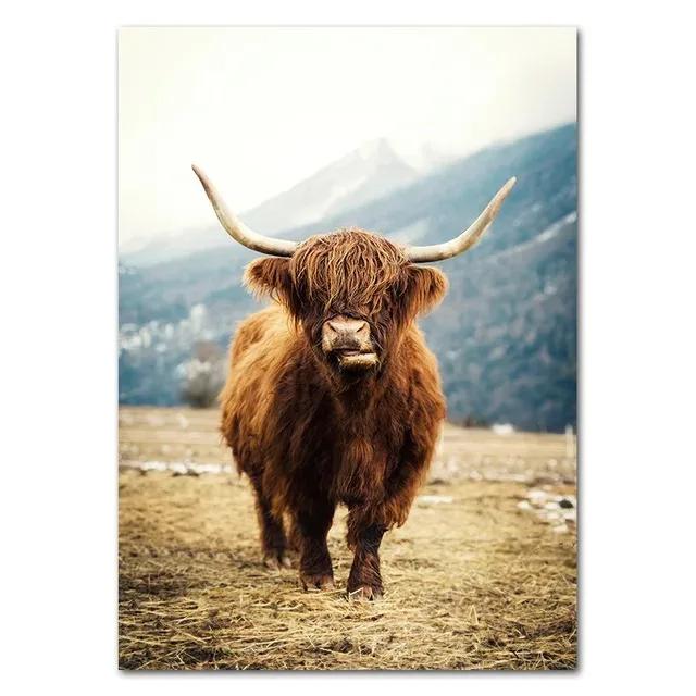 Nordic Natural Landscape Canvas Print Posters Animal Cow Deer Lake Snow Mountain Forest Railway Wall Art Decor Pictu