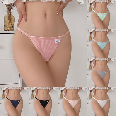 Women's Solid Color Thong Low Waist Seamless Sexy Ribbed Cotton Panties T-Pants