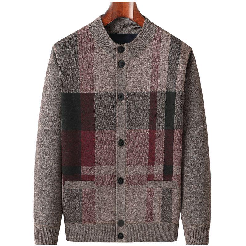 Men's Autumn-Winter Knit Cardigan: Thickened Velvet Sweater for Middle-aged and Elderly Dads and Grandpas.