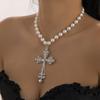 Goth Simulation Pearl Cross Pendant Necklace for Women Y2k Gothic Jewelry Chokers Cross Party Jewelry Gifts