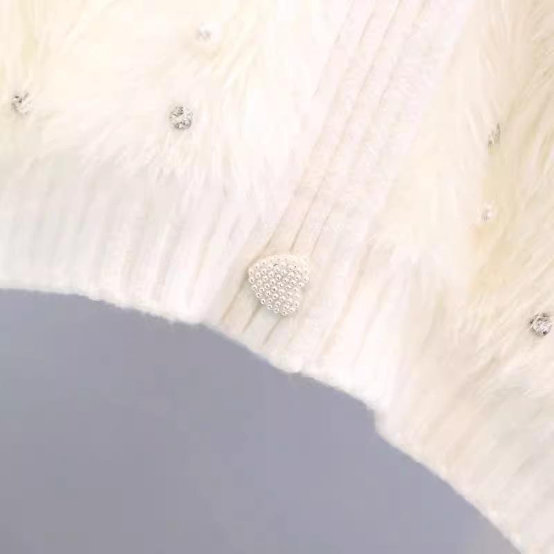 Autunno Inverno Donna Scollo a V Lussuoso Perline Bottone a Cuore Mohair Maglione Lavorato a Maglia Peloso Cardigan Natalizi Top