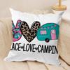 Happy Camping Rv Camper Car Cushion Cover Silky Short Plush Invisible Zipper Dustproof Sofa Pillow Case For Home Decor
