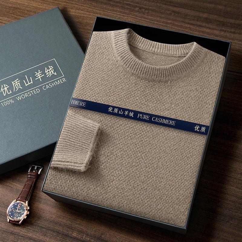 New crew neck cashmere sweater loose thickened pullover sweater with wool sweater men's inside