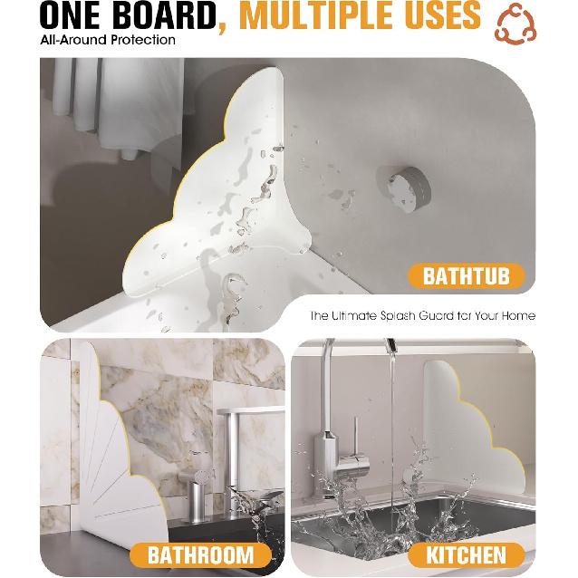 Silicone Splash Guard for Bathtub, 2 Pack Shower Water Guards Large Bathtub Splash Guard Self-Adhesive Waterproof Shower Splash Guards to Keep Water