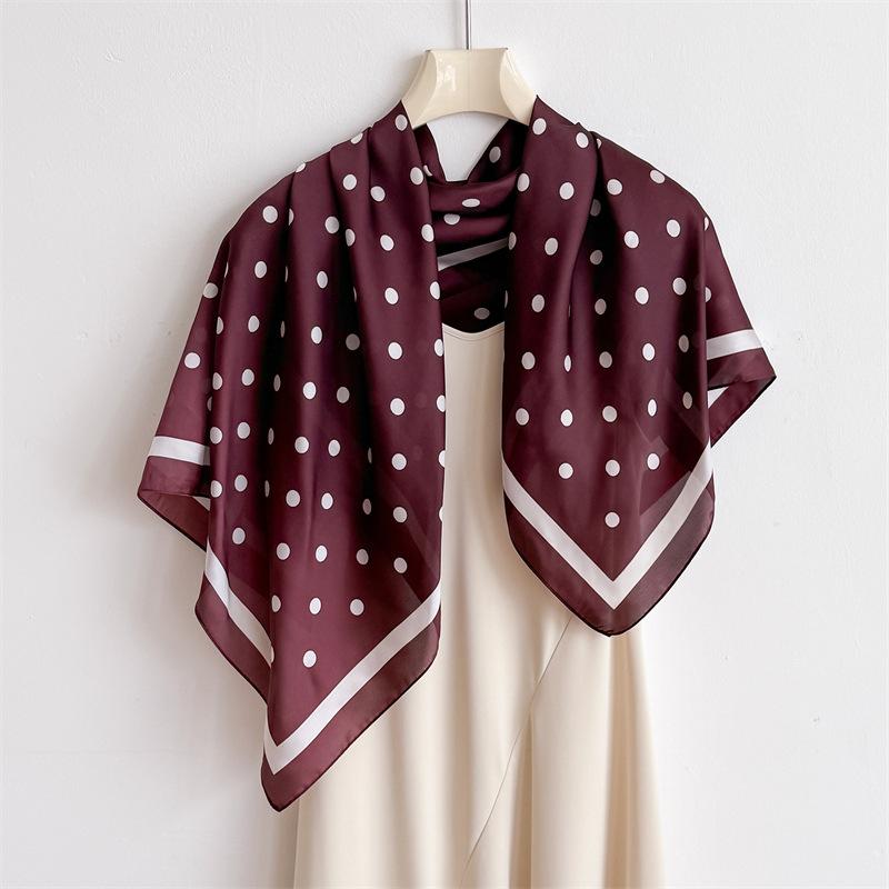 Classic polka dot simulation silk high-end large square scarf silk scarf printed shawl decorative scarf sunscreen scarf headscarf scarf