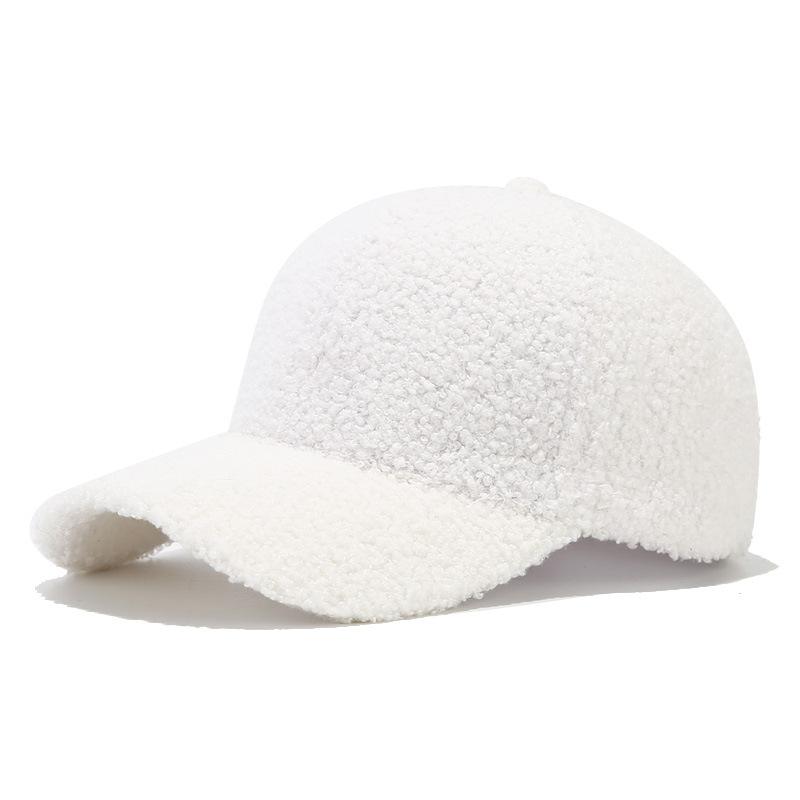 Autumn and Winter Solid Color Lamb Wool Baseball Cap Korean Style Simple Face Showing Small Warm Peaked Cap Outdoor Sports Sun Hat